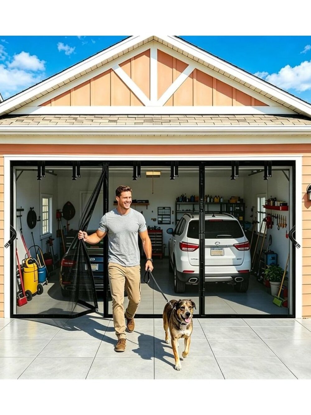 Magnetic Garage Door Net Screen Kit 19x8 FT - Heavy-Duty Fiberglass Mesh with Ma